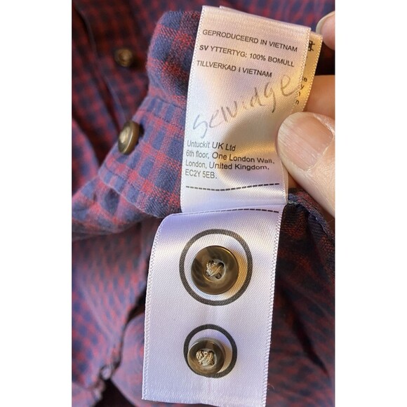 Untuckit Men's Andretti Plaid Navy/Red Button Front Shirt Size Large GUC - Picture 10 of 10